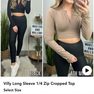 Black cropped athletic medium zip up